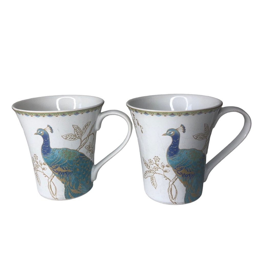 222 Fifth Peacock Garden Mugs Set Of 2 Coffee China Cups